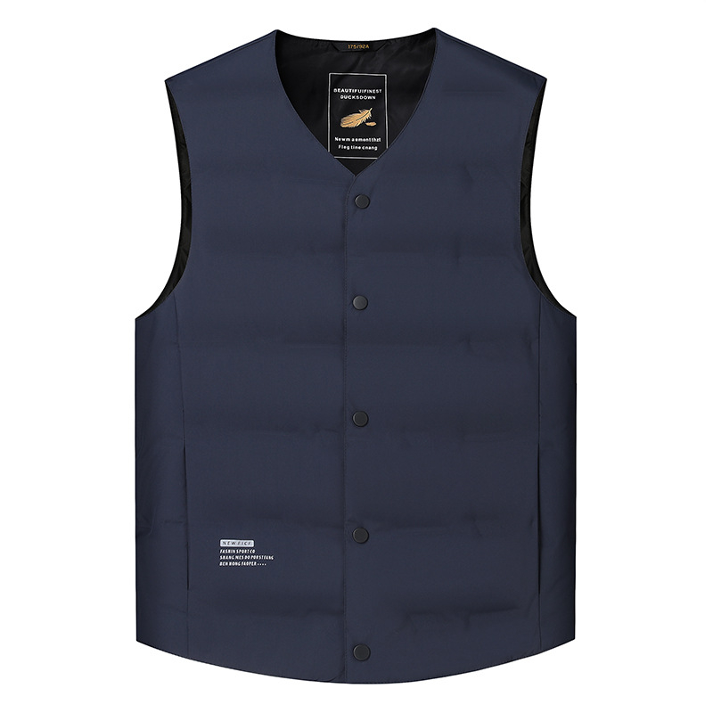 Muška puffer vest s V-izrezom, punilo bijelim patka perjem, vanjska tkanina 100% poliester, podstava poliester