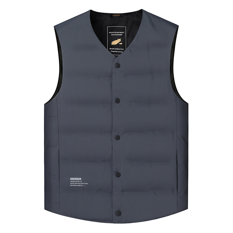Muška puffer vest s V-izrezom, punilo bijelim patka perjem, vanjska tkanina 100% poliester, podstava poliester
