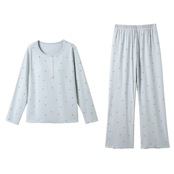 Set kućne odjeće s gumbima, poliester, debeo, okrugli izrez, dugi rukavi, hlače, minimalistički pulover stil
