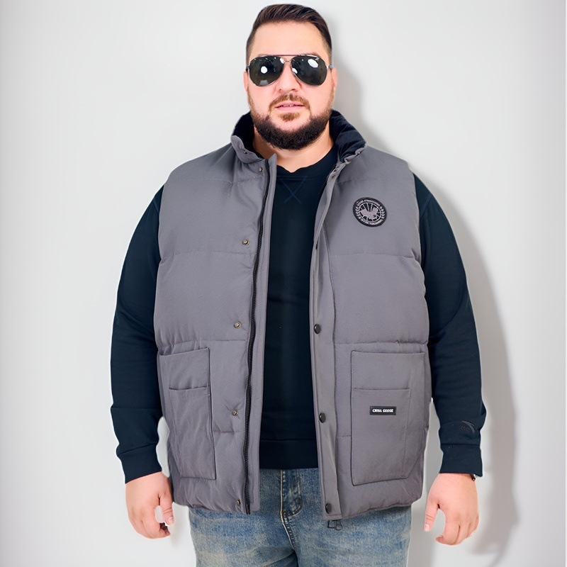 Unisex pufasta vesta s punjenjem od bijelog patka, kapacitet punjenja 300, stojeći ovratnik, prednji zip, širok kroj