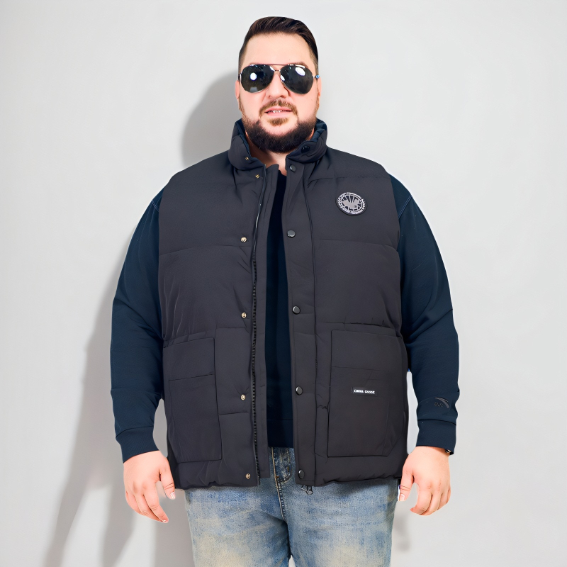 Unisex pufasta vesta s punjenjem od bijelog patka, kapacitet punjenja 300, stojeći ovratnik, prednji zip, širok kroj