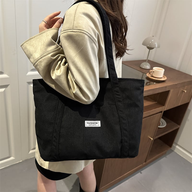 Corduroy tote torba, gradski stil, zatvarač, džep za telefon i dokumente, jesen 2025