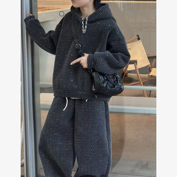 Dječji dvodijelni set: hoodie s fleksom i hlače s kapuljačom, dugi rukavi, zimska toplina, poliester 30%