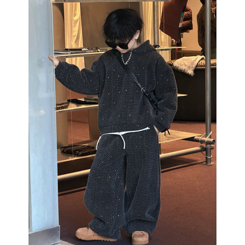 Dječji dvodijelni set: hoodie s fleksom i hlače s kapuljačom, dugi rukavi, zimska toplina, poliester 30%