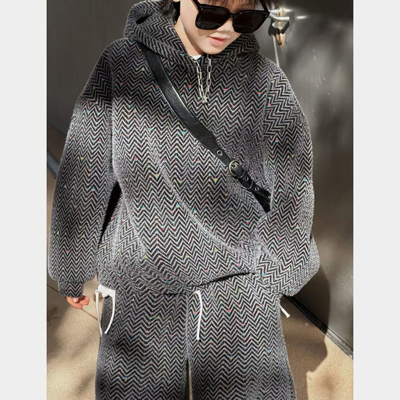 Dječji dvodijelni set: hoodie s fleksom i hlače s kapuljačom, dugi rukavi, zimska toplina, poliester 30%