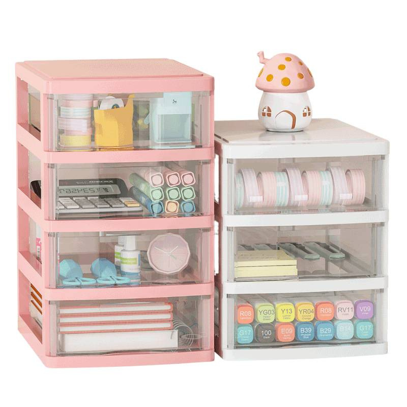 Íróasztalhoz való fiókos tároló doboz, átlátszó műanyag, kozmetikumok és irodai kellékek számára