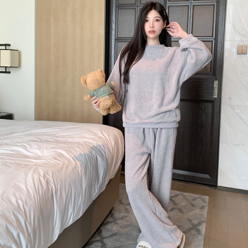 Ženski set pidžama: topao i mekan materijal, dugi rukavi, okrugli ovratnik, može se nositi i izvan kuće, elegantan kućni set