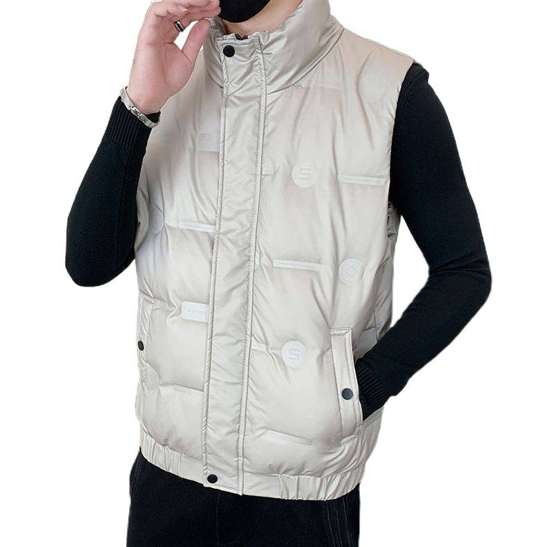 Ανδρικό γιλέκο από πούπουλα με σταθερό γιακά, φερμουάρ, κουκούλα, επένδυση φλίς και καπιτονέ σχεδιασμό