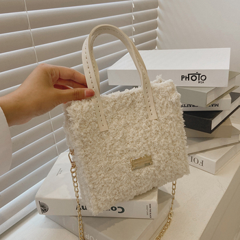 Crossbody torba od pliša, gradski stil, uspravni kvadratni oblik, mala kvadratna torba, otvoreni gornji dio