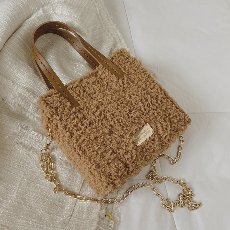Crossbody torba od pliša, gradski stil, uspravni kvadratni oblik, mala kvadratna torba, otvoreni gornji dio