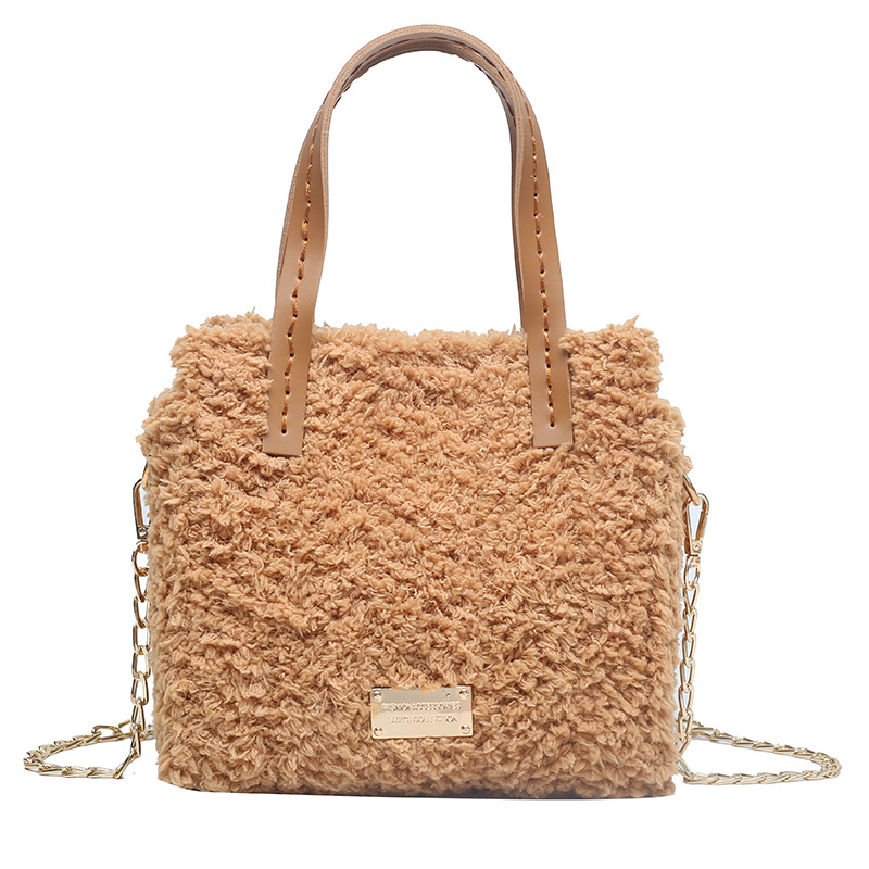 Crossbody torba od pliša, gradski stil, uspravni kvadratni oblik, mala kvadratna torba, otvoreni gornji dio