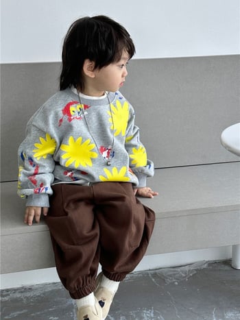 Moe Kesu dječji korejski stil džemper-set, cartoon uzorak, 65% pamuk, dugi rukavi, pulover bez kapulje, za djecu 3–8 godina, jesen