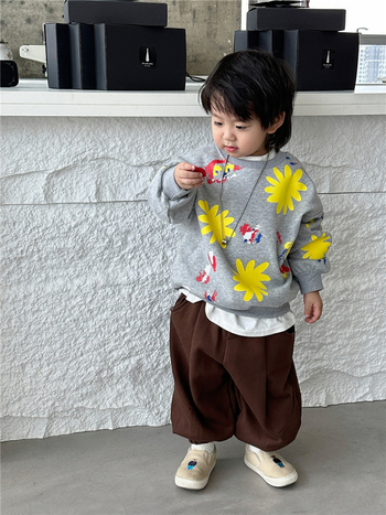 Moe Kesu dječji korejski stil džemper-set, cartoon uzorak, 65% pamuk, dugi rukavi, pulover bez kapulje, za djecu 3–8 godina, jesen