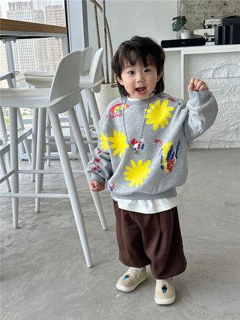 Moe Kesu dječji korejski stil džemper-set, cartoon uzorak, 65% pamuk, dugi rukavi, pulover bez kapulje, za djecu 3–8 godina, jesen