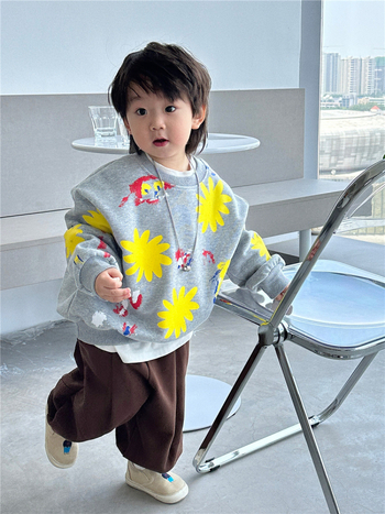 Moe Kesu dječji korejski stil džemper-set, cartoon uzorak, 65% pamuk, dugi rukavi, pulover bez kapulje, za djecu 3–8 godina, jesen