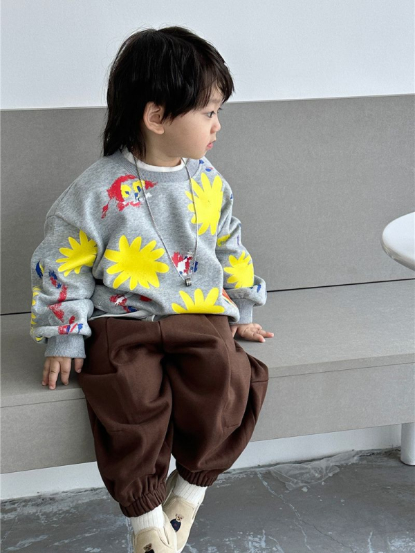 Moe Kesu dječji korejski stil džemper-set, cartoon uzorak, 65% pamuk, dugi rukavi, pulover bez kapulje, za djecu 3–8 godina, jesen