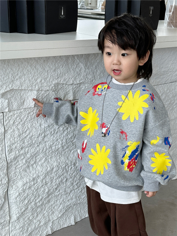 Moe Kesu dječji korejski stil džemper-set, cartoon uzorak, 65% pamuk, dugi rukavi, pulover bez kapulje, za djecu 3–8 godina, jesen