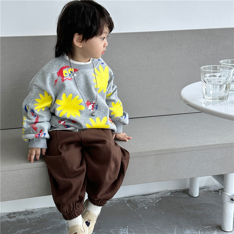 Moe Kesu dječji korejski stil džemper-set, cartoon uzorak, 65% pamuk, dugi rukavi, pulover bez kapulje, za djecu 3–8 godina, jesen