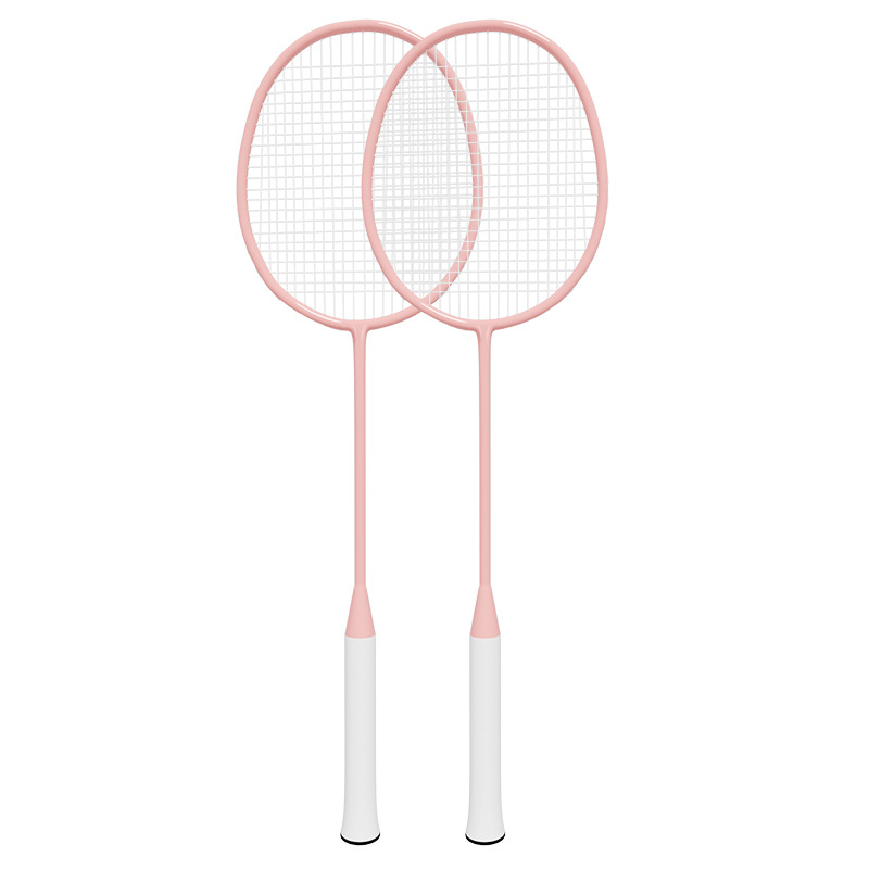 Reket za badminton, dvostruki paket – okvir od željezo-legirane legure, najlon strune, težina 95–100 g, jednostruka konstrukcija, drška G2