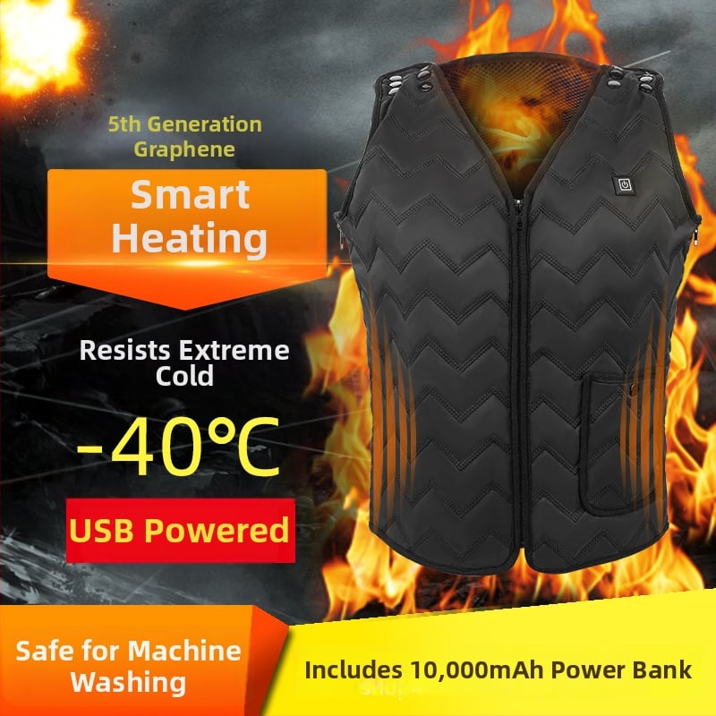 Ηλεκτρικό θερμαινόμενο γιλέκο, V-λαιμό, φερμουάρ, καρό βαμβακερό ύφασμα, λεπτό