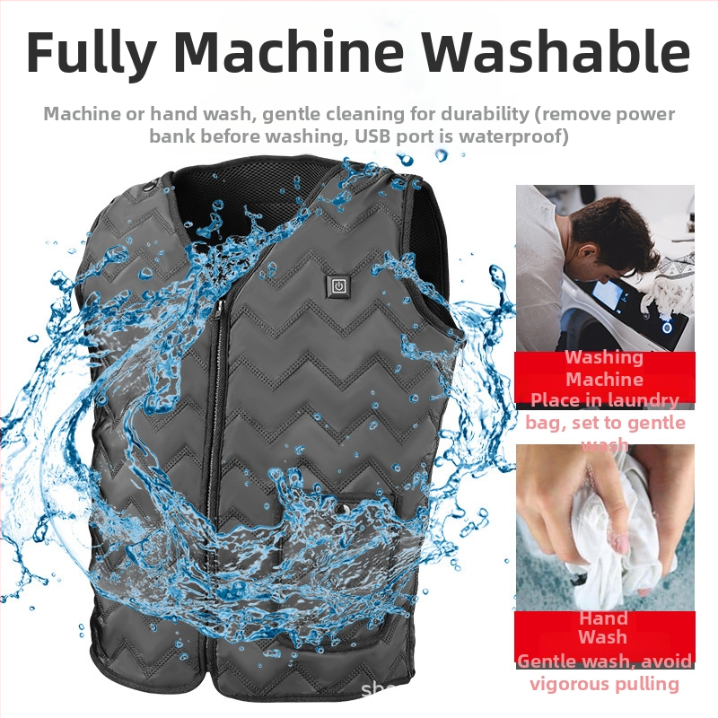 Ηλεκτρικό θερμαινόμενο γιλέκο, V-λαιμό, φερμουάρ, καρό βαμβακερό ύφασμα, λεπτό