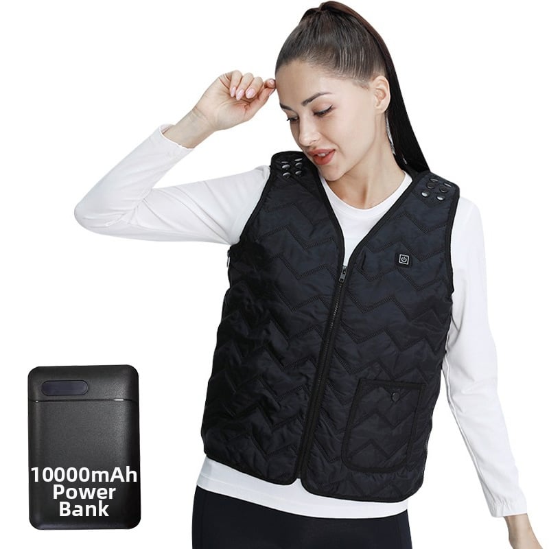 Ηλεκτρικό θερμαινόμενο γιλέκο, V-λαιμό, φερμουάρ, καρό βαμβακερό ύφασμα, λεπτό