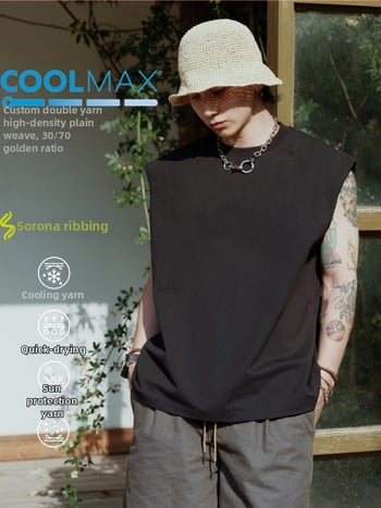 Безръкав Sweat Vest, свободна кройка, едноцветен модел, полиестер Corduroy плат, джоб с пришивка