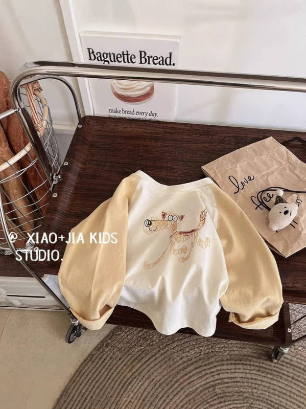 Dječje T-shirt s raglan rukavima, karikatura šteneta, okrugli izrez, pamuk 80%, mekani završetak, odvlači vlagu, za djecu 3–8 godina