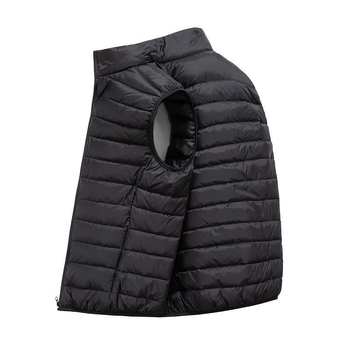 Muški lagani down vest bez rukava, punjenje od guščeg perja 30–35%, tkanina od poliestera, debeli kroj, duljina 50–65 cm