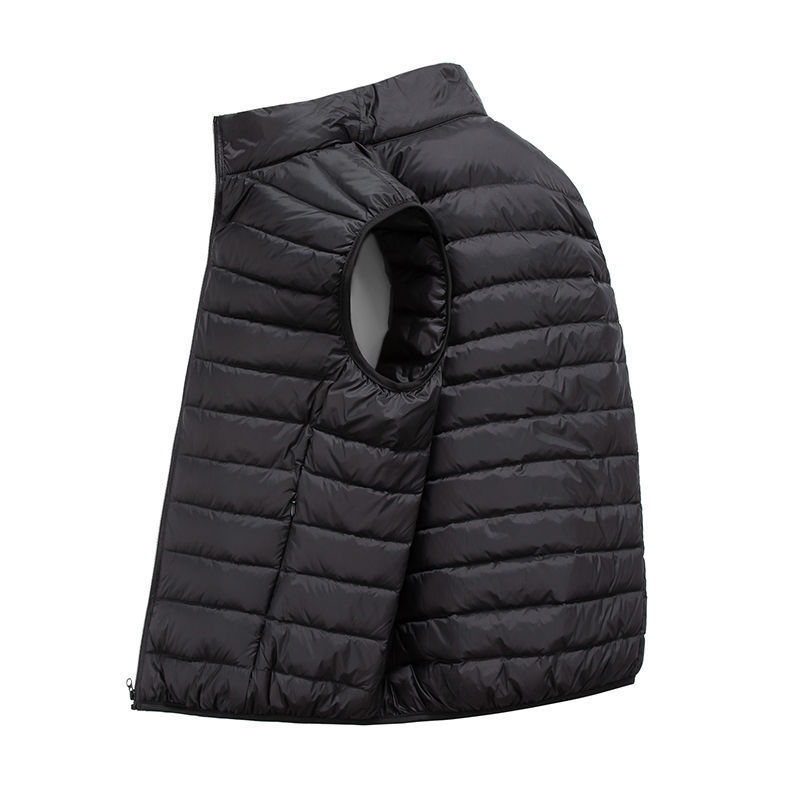 Muški lagani down vest bez rukava, punjenje od guščeg perja 30–35%, tkanina od poliestera, debeli kroj, duljina 50–65 cm