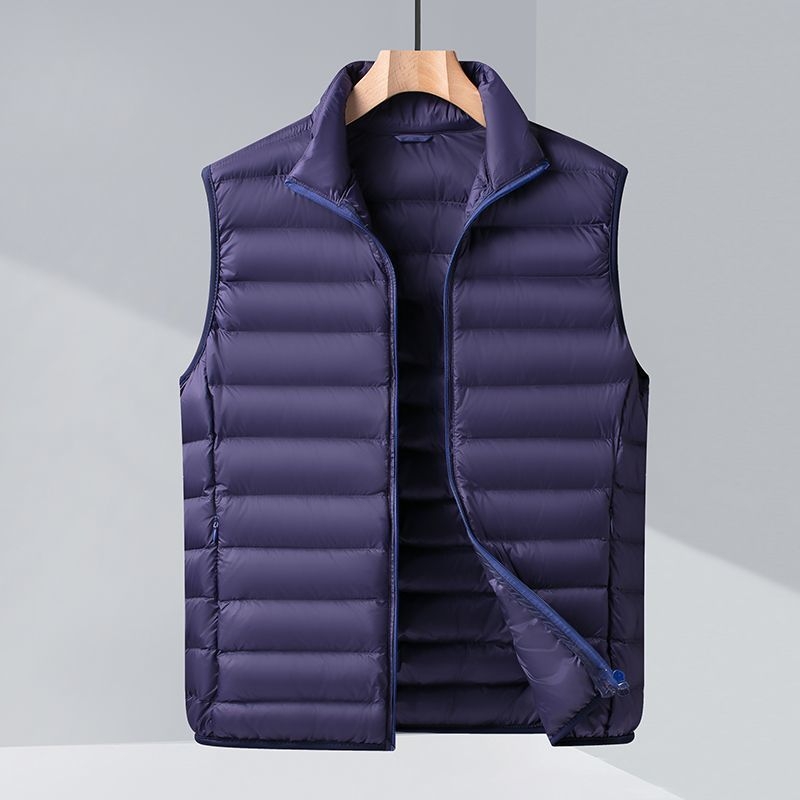 Muški lagani down vest bez rukava, punjenje od guščeg perja 30–35%, tkanina od poliestera, debeli kroj, duljina 50–65 cm