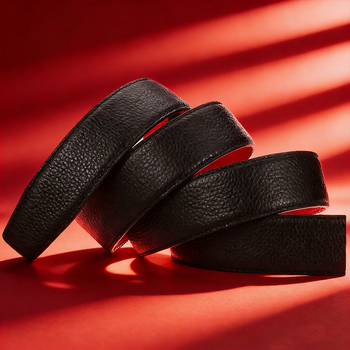 Мъжки кожен колан с автоматична катарама - горен слой кожа, катарама от цинкова сплав, стил лек лукс, електроплатинация и ембосинг