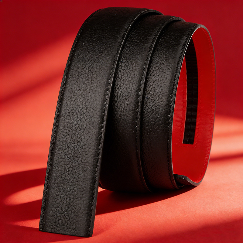 Мъжки кожен колан с автоматична катарама - горен слой кожа, катарама от цинкова сплав, стил лек лукс, електроплатинация и ембосинг