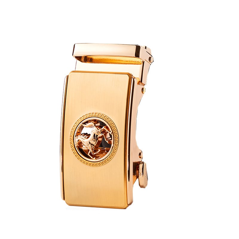 Мъжки кожен колан с автоматична катарама - горен слой кожа, катарама от цинкова сплав, стил лек лукс, електроплатинация и ембосинг