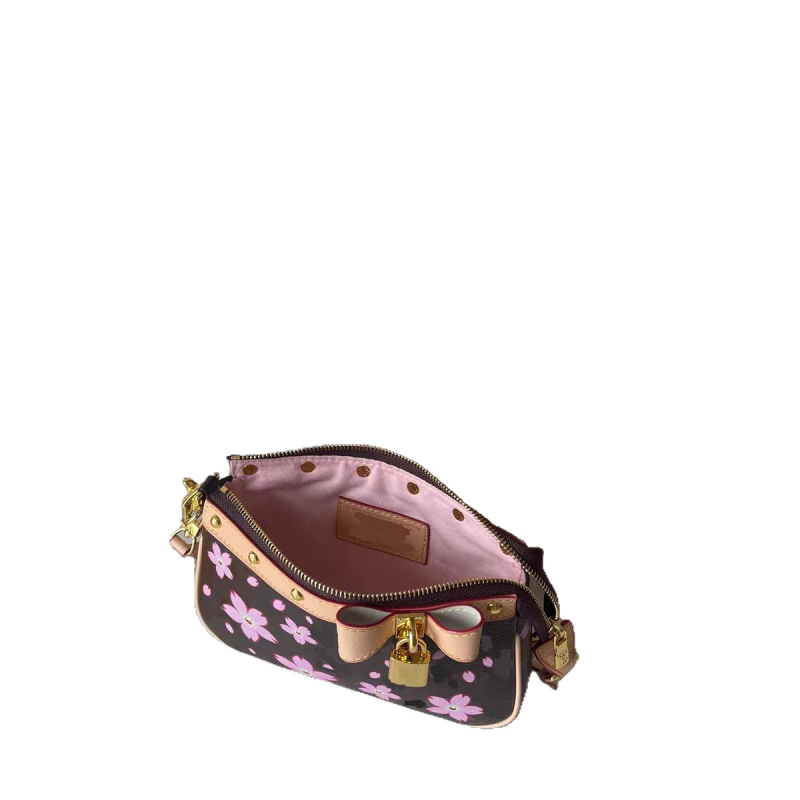 Torba ispod pazuha od prave kože Cherry Blossom Pochette — europsko-američki retro stil; horizontalno pravokutni oblik; zatvarač; dvije naramenice
