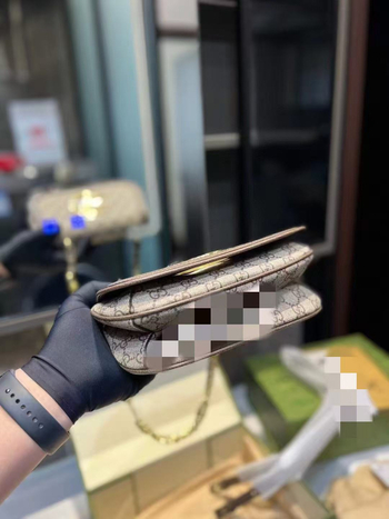 Geantă de umăr din pânză, pătrată, cu Interlocking Double G, buzunar ascuns cu fermoar și curea simplă