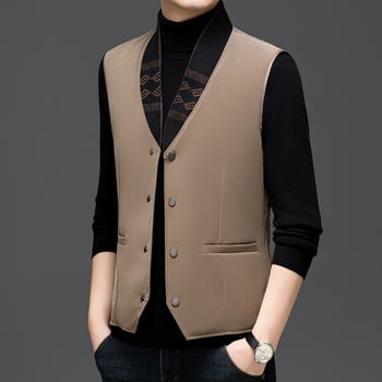 Κοντό γιλέκο χωρίς μανίκια με γέμισμα από πούπουλα, ύφασμα πολυεστέρα, στυλ πόλης, στενή εφαρμογή, στάντ γιακά με κουμπί