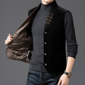 Κοντό γιλέκο χωρίς μανίκια με γέμισμα από πούπουλα, ύφασμα πολυεστέρα, στυλ πόλης, στενή εφαρμογή, στάντ γιακά με κουμπί