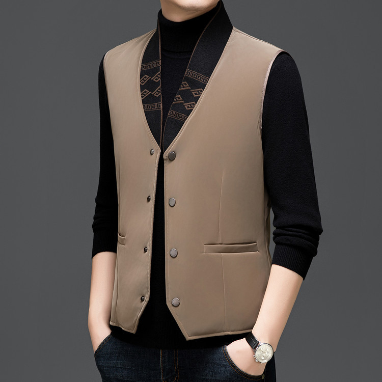 Κοντό γιλέκο χωρίς μανίκια με γέμισμα από πούπουλα, ύφασμα πολυεστέρα, στυλ πόλης, στενή εφαρμογή, στάντ γιακά με κουμπί