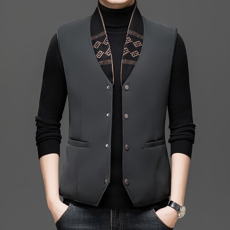 Κοντό γιλέκο χωρίς μανίκια με γέμισμα από πούπουλα, ύφασμα πολυεστέρα, στυλ πόλης, στενή εφαρμογή, στάντ γιακά με κουμπί