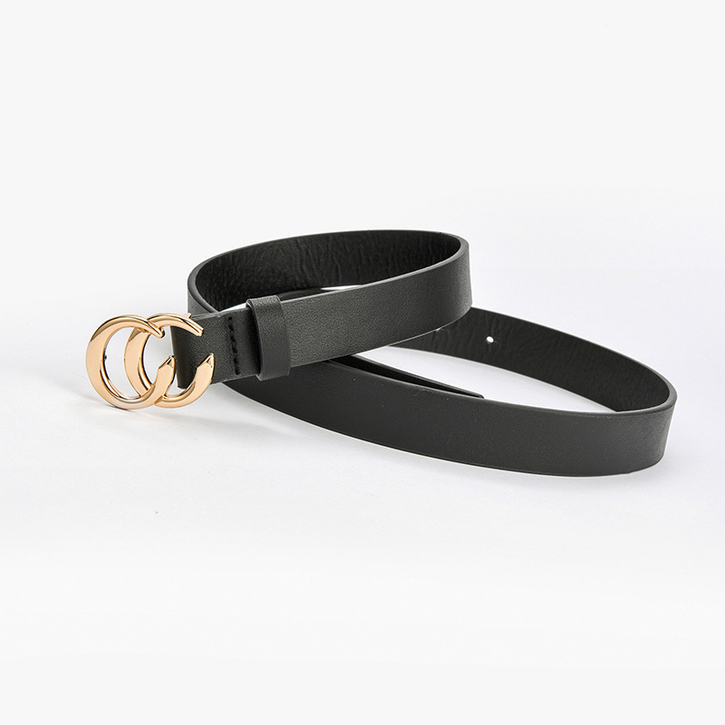 женски колан от имитирана кожа с катарама от сплав, закопчаване с щракване, ширина 2–4 см, минималистичен елегантен бизнес стил, дизайн Double-C