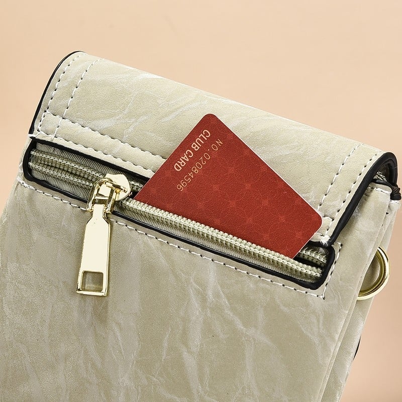 Ženska mini crossbody torbica za telefon, vertikalni dizajn, boje karamele