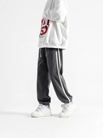 Muške dugačke sportske hlače, oprani poliester, blaga elastičnost, ravni kroj, srednji pojas, Hong Kong stil