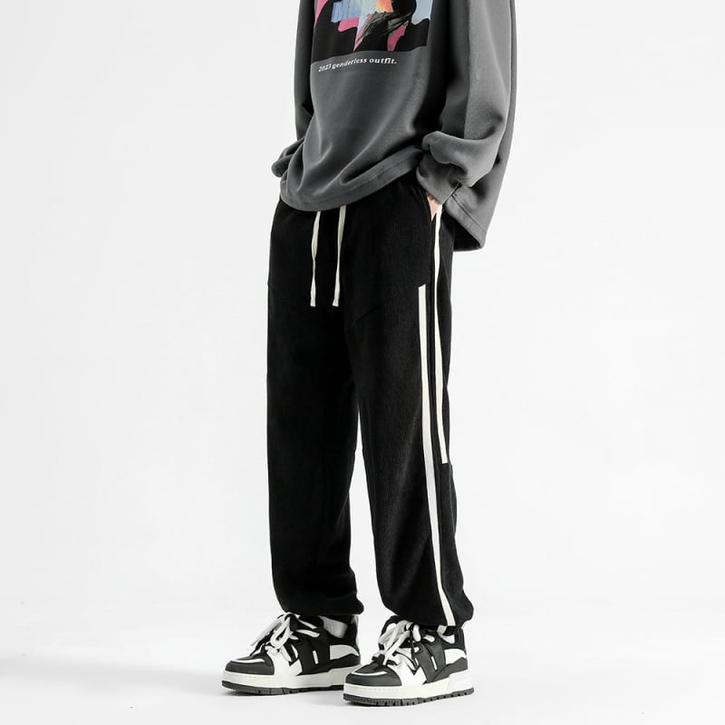 Muške dugačke sportske hlače, oprani poliester, blaga elastičnost, ravni kroj, srednji pojas, Hong Kong stil