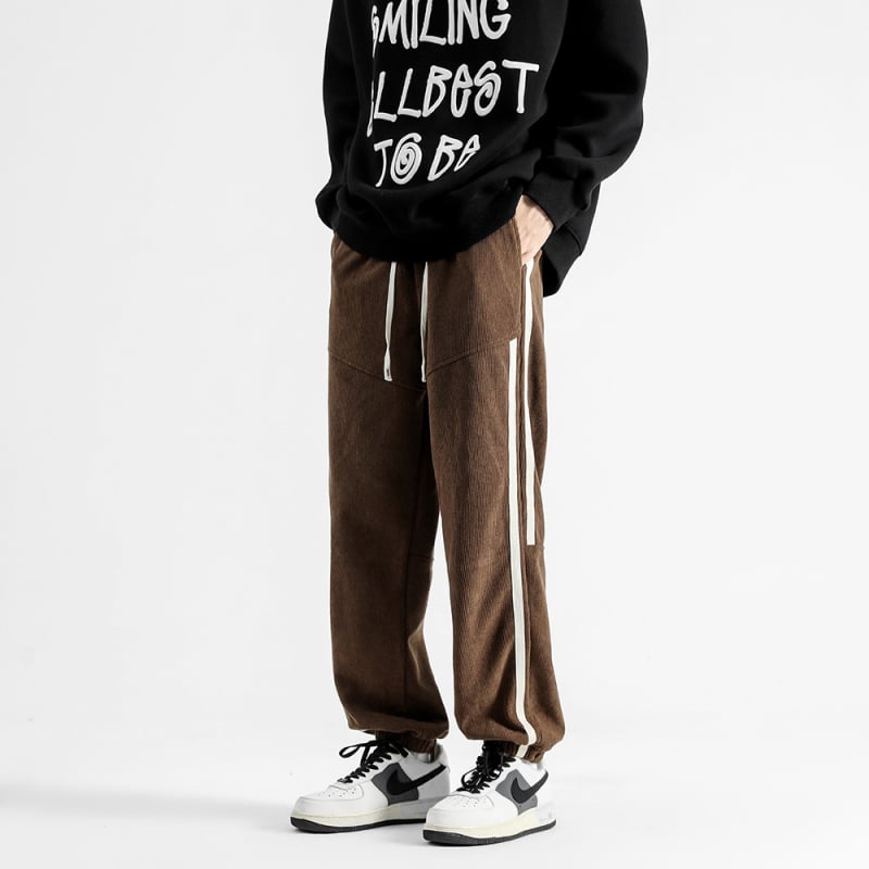 Muške dugačke sportske hlače, oprani poliester, blaga elastičnost, ravni kroj, srednji pojas, Hong Kong stil