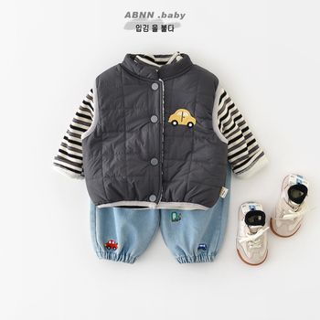 Dječja debela zimska vest s crtićem autom, korejska verzija, 100% najlon/polimid, zatvaranje jednom redu gumba