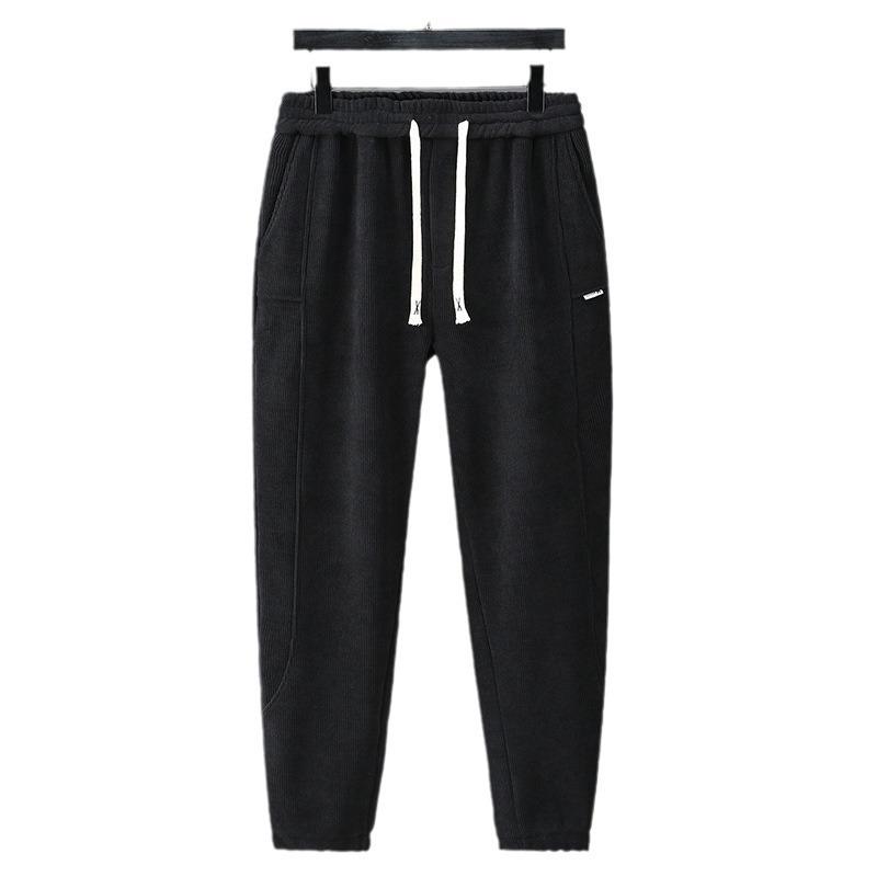 Corduroy hlače s fleece podstavom, srednji pojas, slobodan kroj, male ravne nogavice, zima