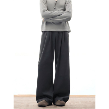 Muške jogging hlače s A-krojem, široke nogavice, srednji pojas, mikroelastičnost, debelo tkivo, jesen-zima, svakodnevno nošenje