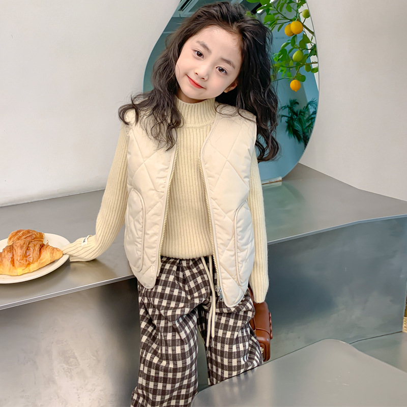 Uniszex gyerekeknek készült koreai stílusú mellény, vastag fleece bélés, levehető kapucni, töltet down cotton
