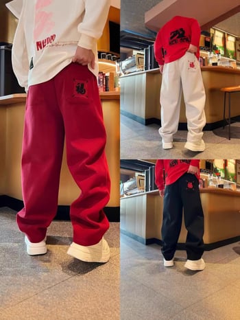 Muške hlače za slobodno vrijeme s ravnim krojem i flis podstavom, 100% poliester, srednji pojas